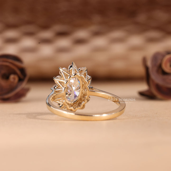 Oval halo engagement ring with certified lab grown diamond