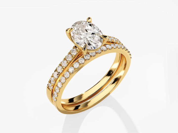 1.50CT Oval Cut Pave F - VS Lab Grown Diamond Engagement Ring Set - Doozy Diamonds