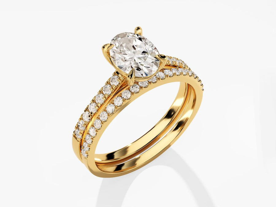 1.50CT Oval Cut Pave F - VS Lab Grown Diamond Engagement Ring Set - Doozy Diamonds