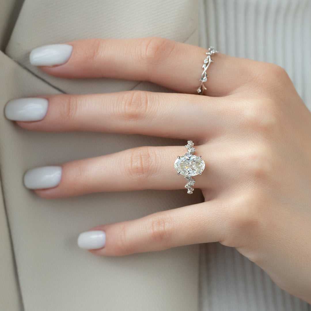 Discover oval hidden halo lab grown diamond engagement ring online