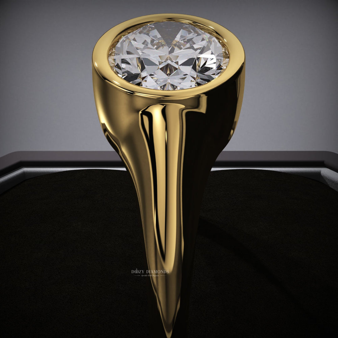 Oval east west lab grown diamond ring side profile in gold setting