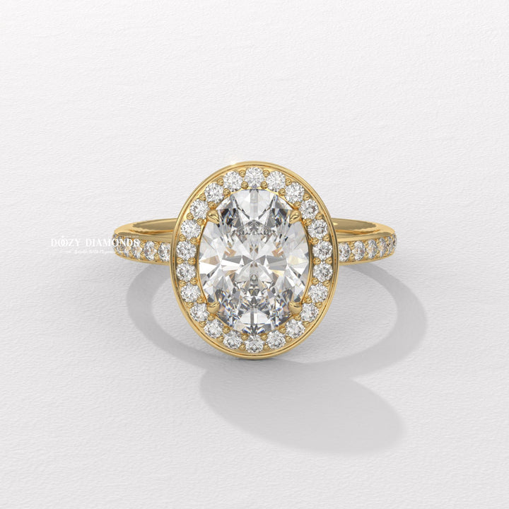 Discover oval halo lab grown diamond engagement ring online