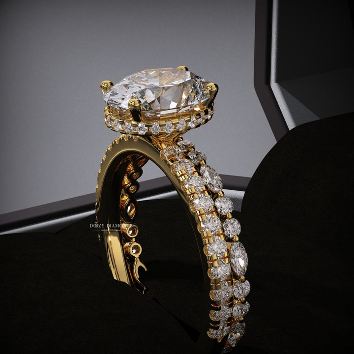 2.50ct Oval Hidden Halo Lab Grown Engagement Ring with Bubble Wedding Band
