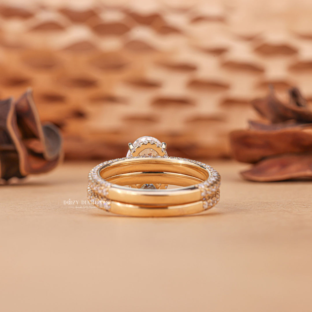 2.50CT Oval Cut EF - VS2 Lab Grown Micro Pave Engagement Ring with Wedding Band - Doozy Diamonds