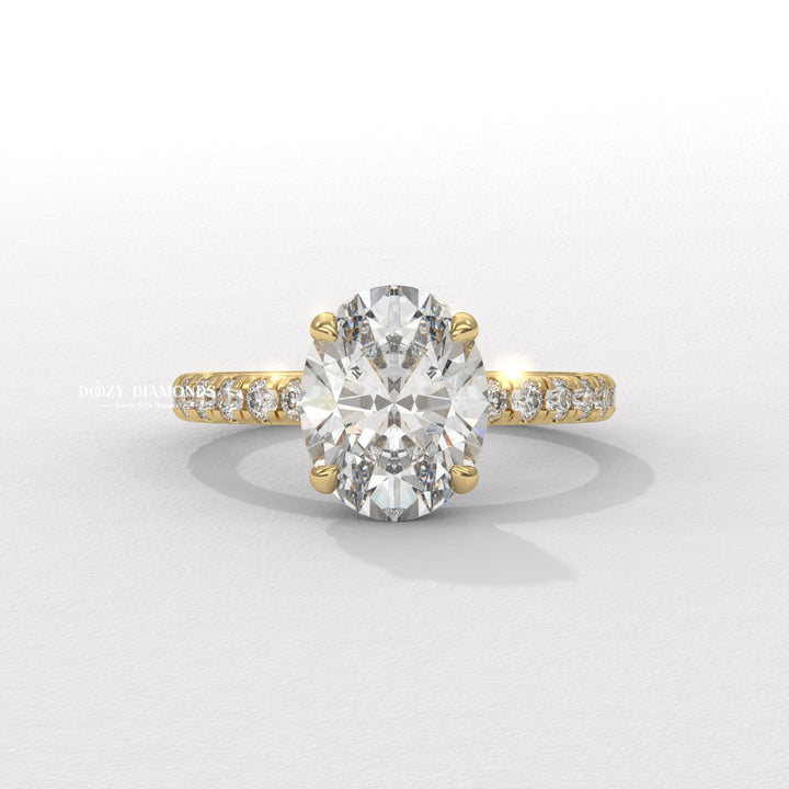 Discover oval hidden halo lab grown diamond engagement ring online