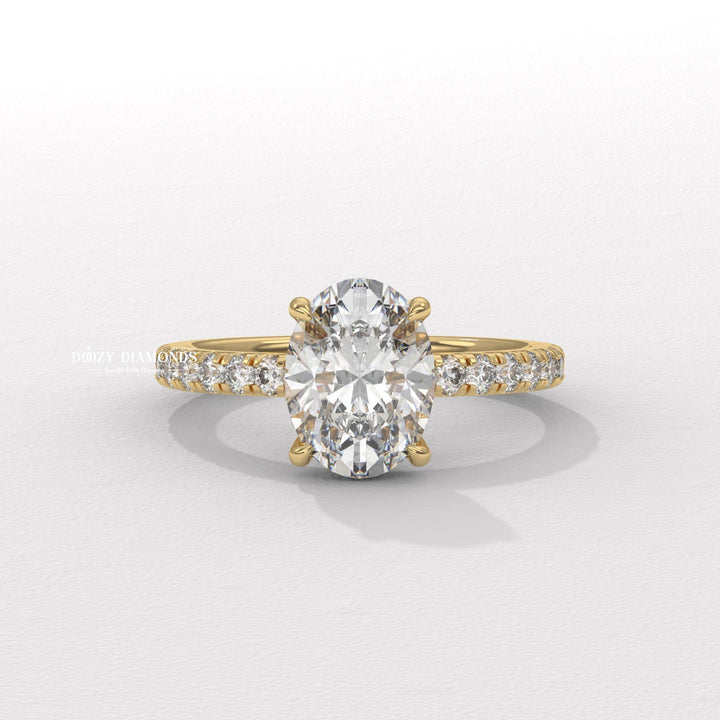 Discover oval hidden halo lab grown diamond engagement ring online