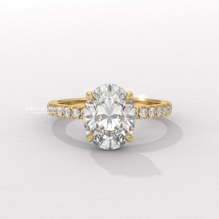 Oval hidden halo lab grown diamond engagement ring for sale