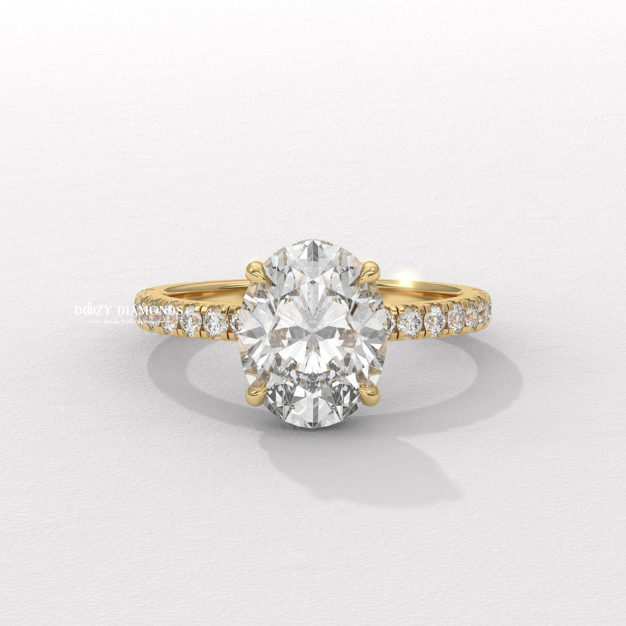 Oval hidden halo lab grown diamond engagement ring for sale