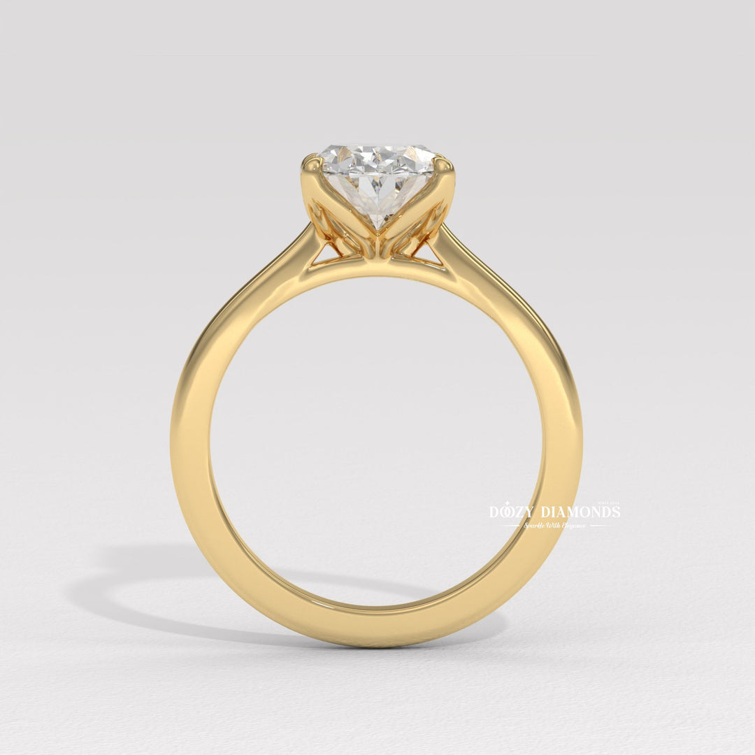 Unboxing view of oval cut solitaire diamond engagement ring