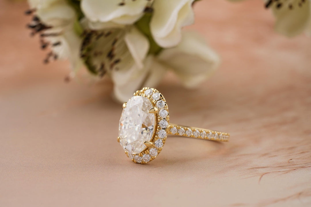 Handcrafted oval cut pave lab grown diamond engagement ring