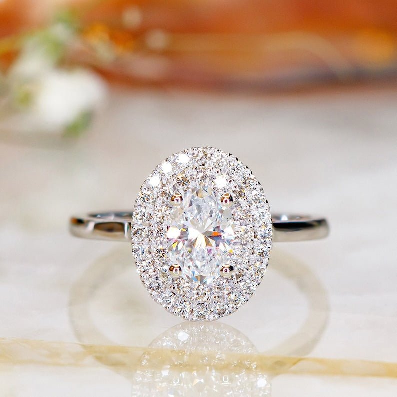 0.70CT oval cut halo engagement ring available to buy now