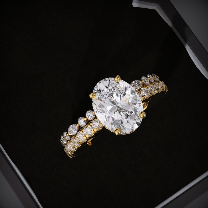 2.50ct Oval Hidden Halo Lab Grown Engagement Ring with Bubble Wedding Band