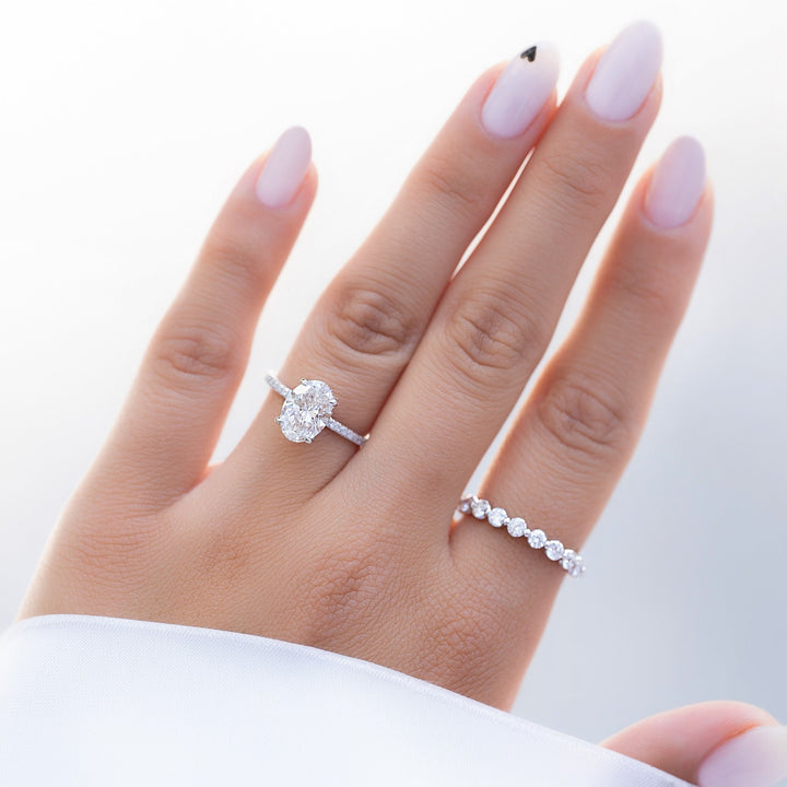 3.0CT oval cut hidden halo engagement ring available to buy now