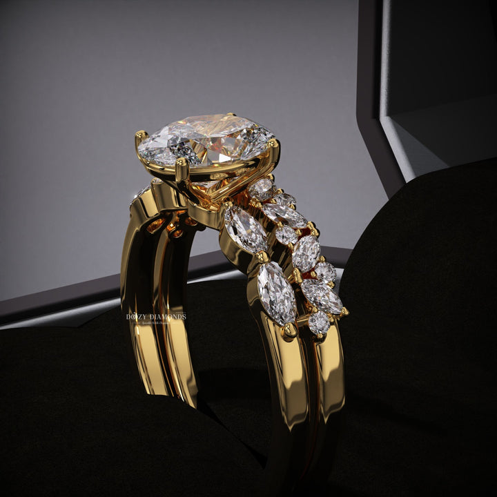 2.0CT Oval Lab Grown Pave Engagement Ring & Cluster Wedding Band