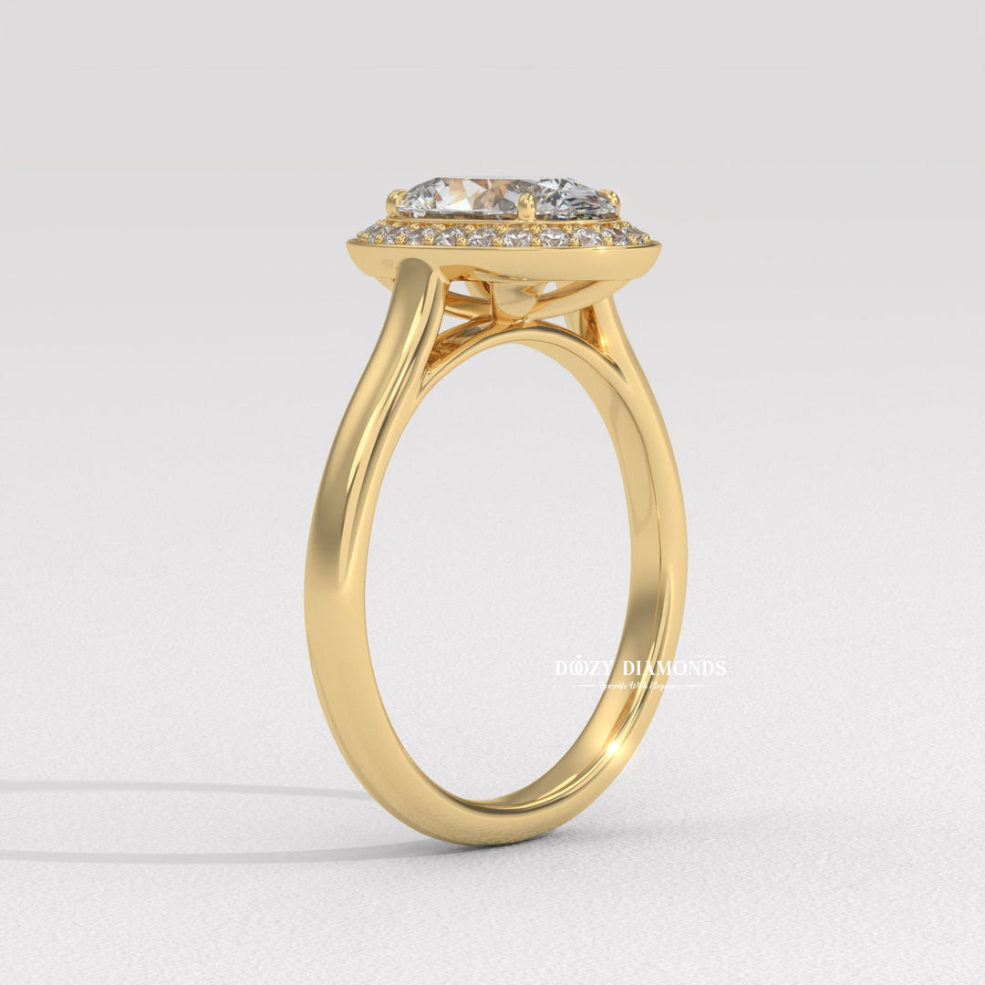Oval solitaire lab grown diamond ring fitted on finger