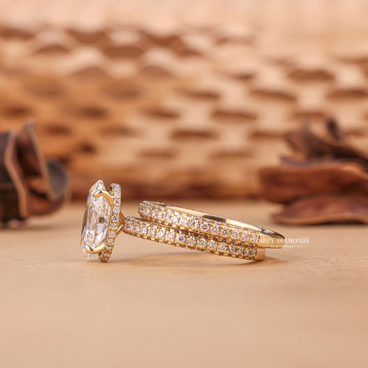 2.50CT Oval Cut EF - VS2 Lab Grown Micro Pave Engagement Ring with Wedding Band - Doozy Diamonds