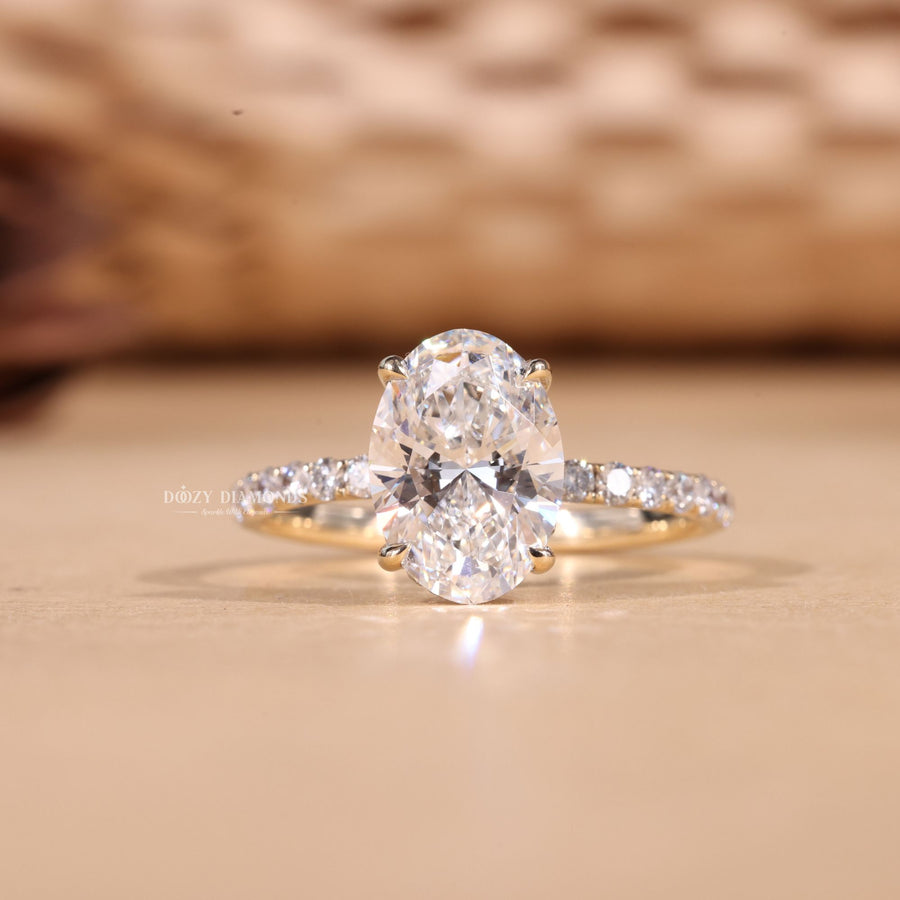 Discover oval hidden halo lab grown diamond engagement ring online