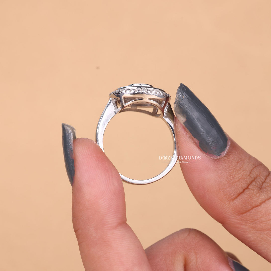 Oval cluster engagement ring with IGI certificate and packaging