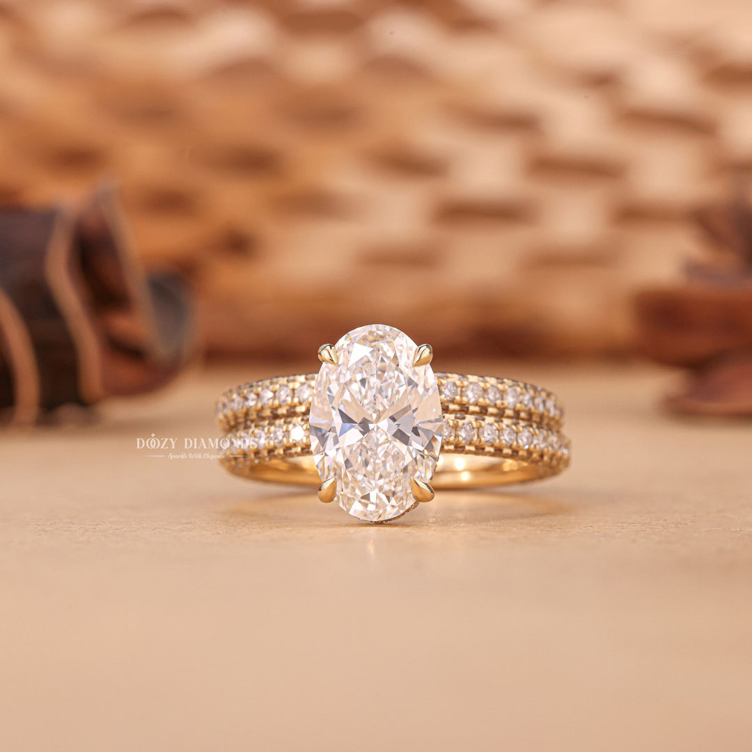 2.50CT Oval Cut EF - VS2 Lab Grown Micro Pave Engagement Ring with Wedding Band - Doozy Diamonds