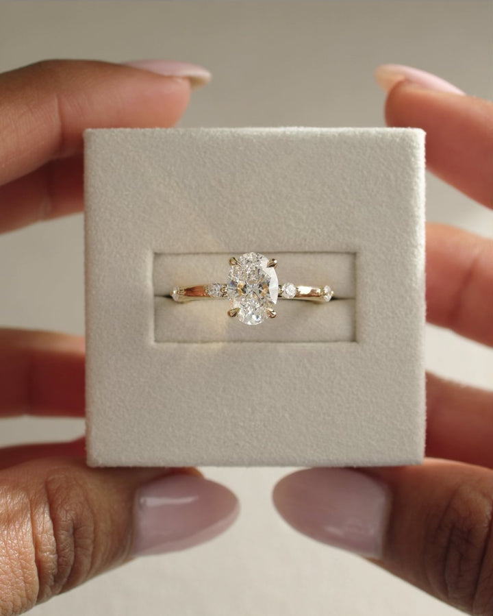 2.10CT Oval E/VVS1 Lab Grown Diamond Dainty Pave Hidden Halo Engagement Ring