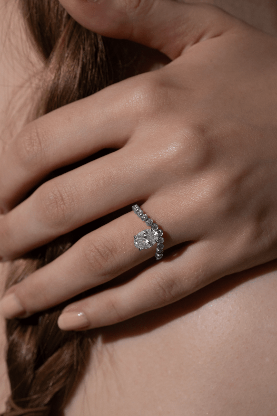 Oval pave diamond ring presented in signature gift packaging