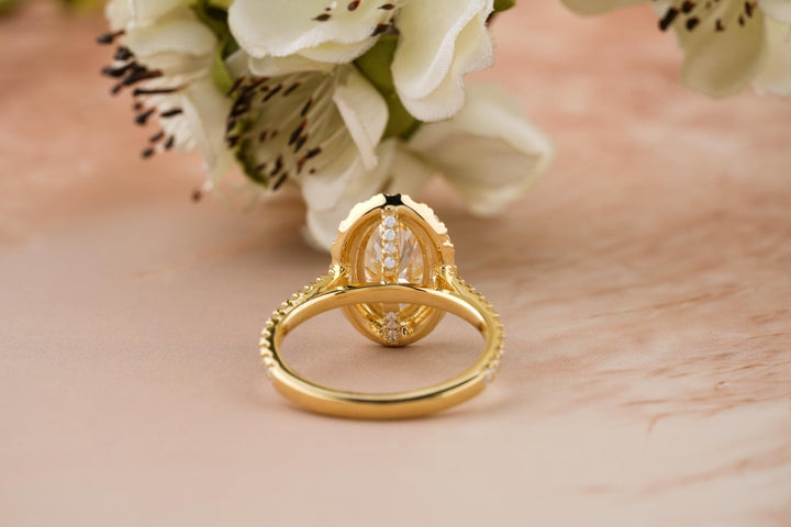 Fine craftsmanship detail on oval pave engagement ring