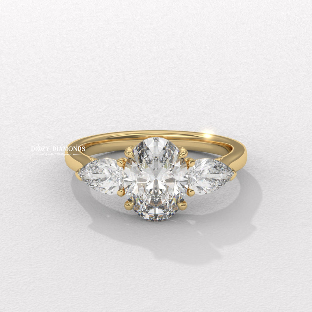 Oval three stone lab grown diamond engagement ring for sale