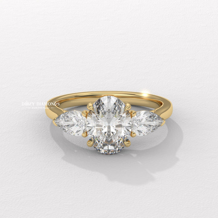 Oval three stone lab grown diamond engagement ring for sale