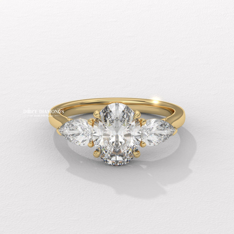 Oval three stone lab grown diamond engagement ring for sale
