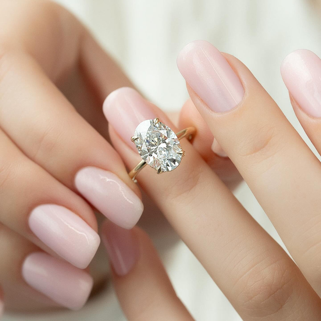 Discover oval hidden halo lab grown diamond engagement ring online