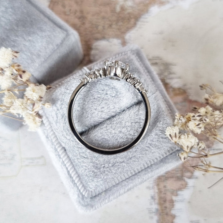 Handcrafted oval cut cluster lab grown diamond engagement ring