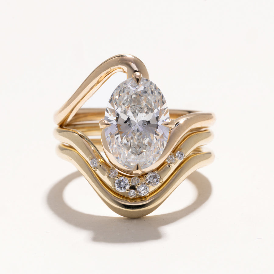 2.0CT Oval E - VS Lab Grown Unique Wave Wedding Ring With Plain Curve Band - Doozy Diamonds
