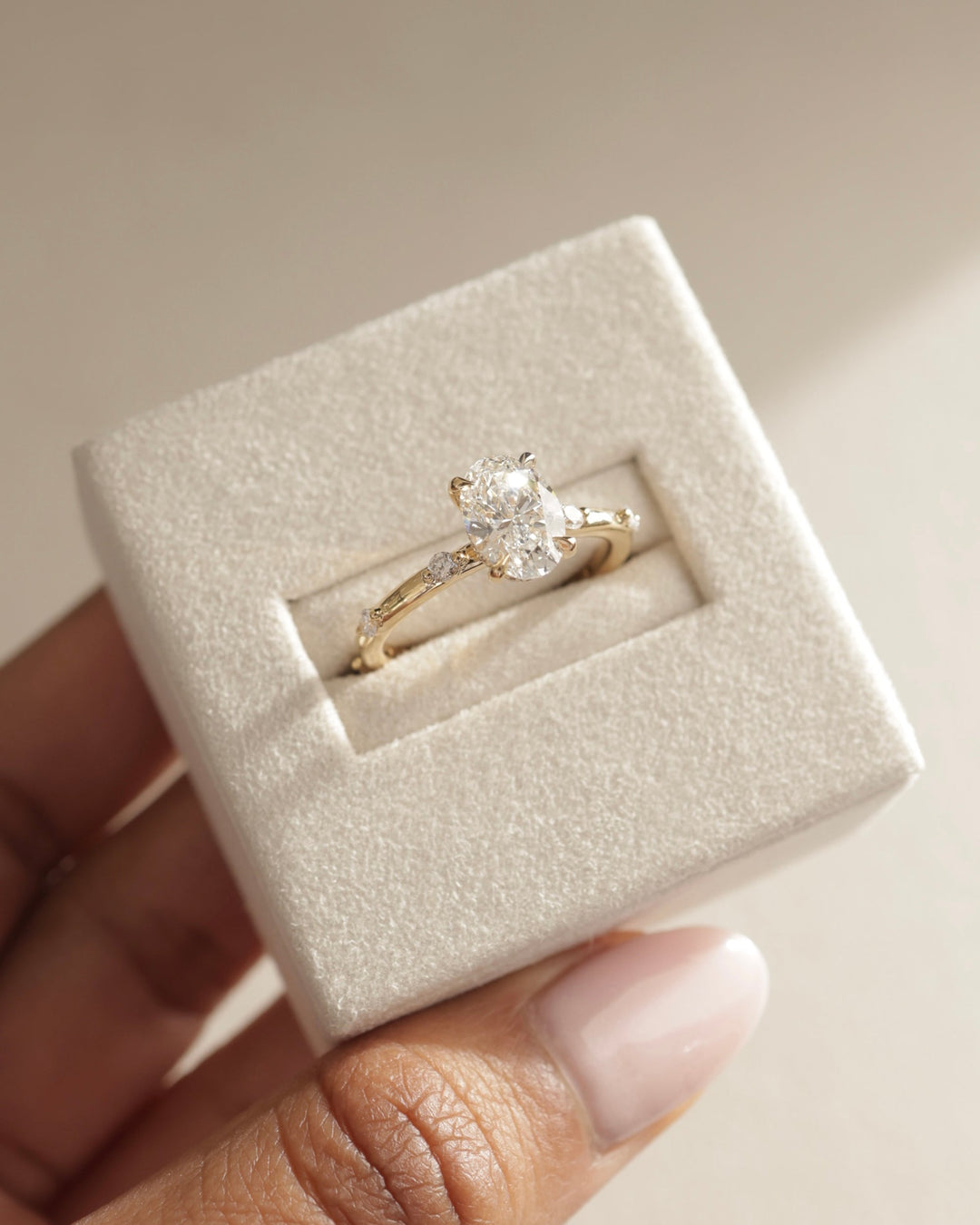 2.10CT Oval E/VVS1 Lab Grown Diamond Dainty Pave Hidden Halo Engagement Ring