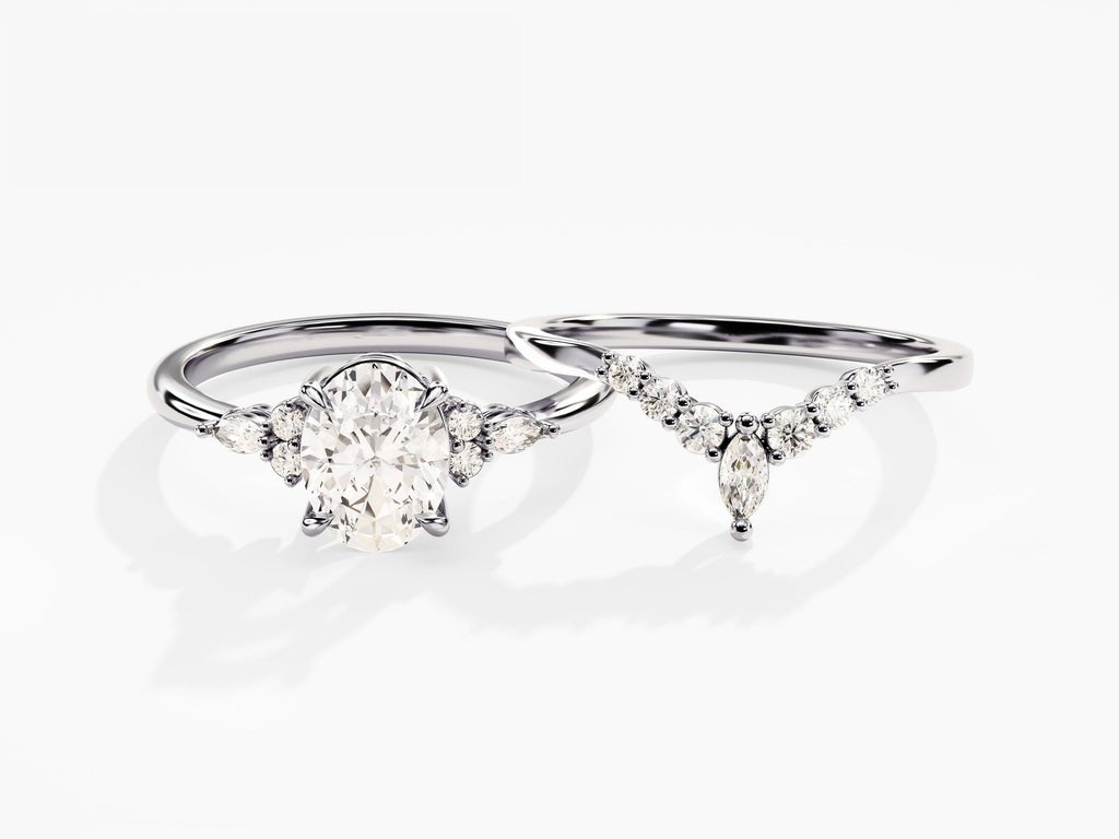 1.50CT Oval Cut Cluster F - VS Lab Grown Diamond Engagement Ring Set - Doozy Diamonds