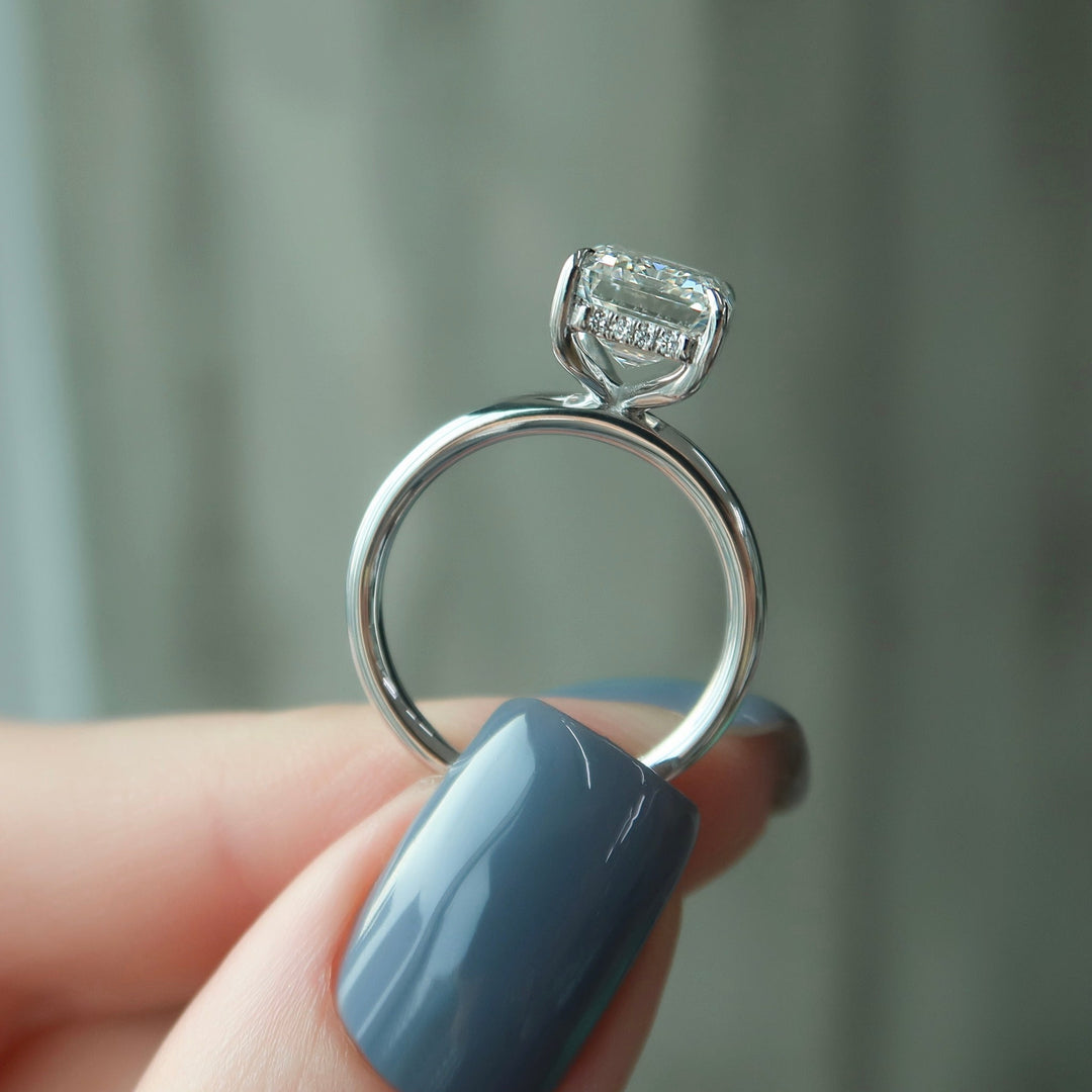 Buy emerald cut hidden halo diamond engagement ring with free shipping