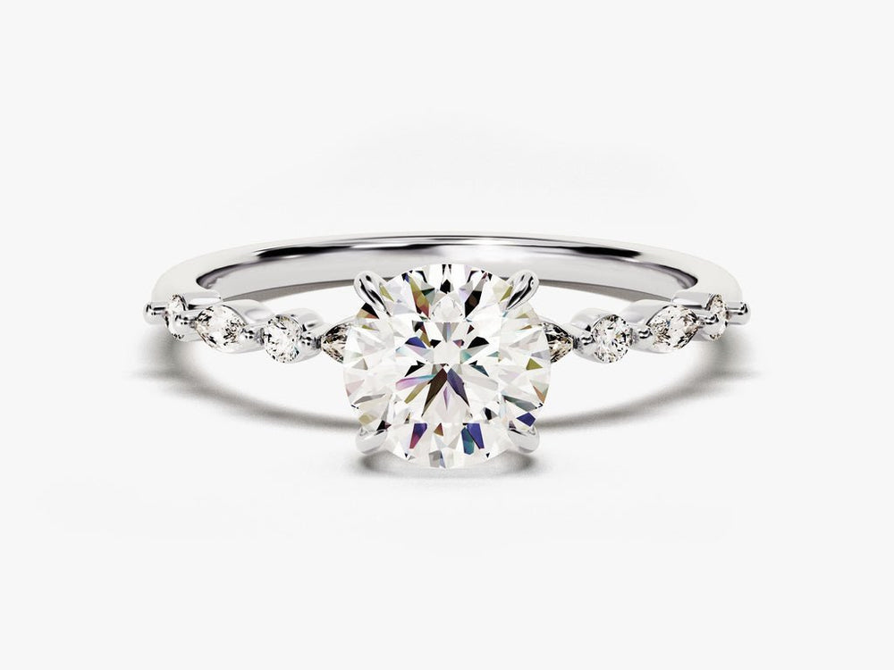 Round pave engagement ring close-up highlighting diamond sparkle