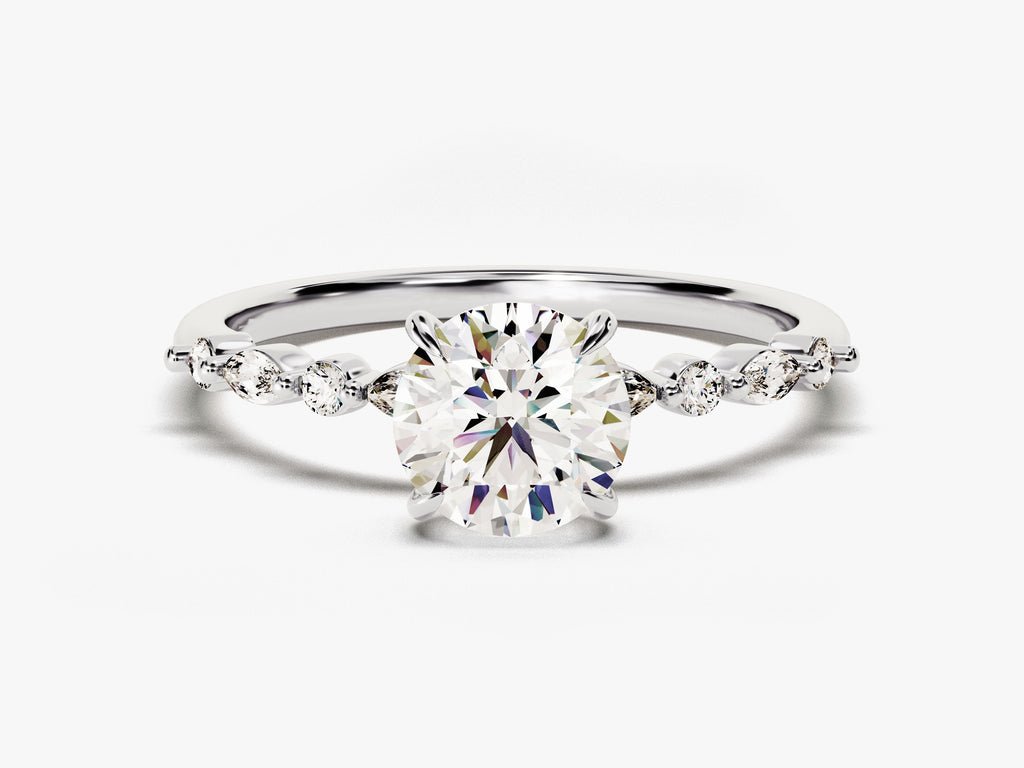Round pave engagement ring close-up highlighting diamond sparkle