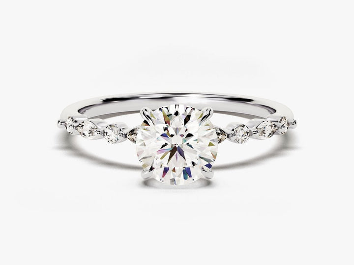 Round pave engagement ring close-up highlighting diamond sparkle