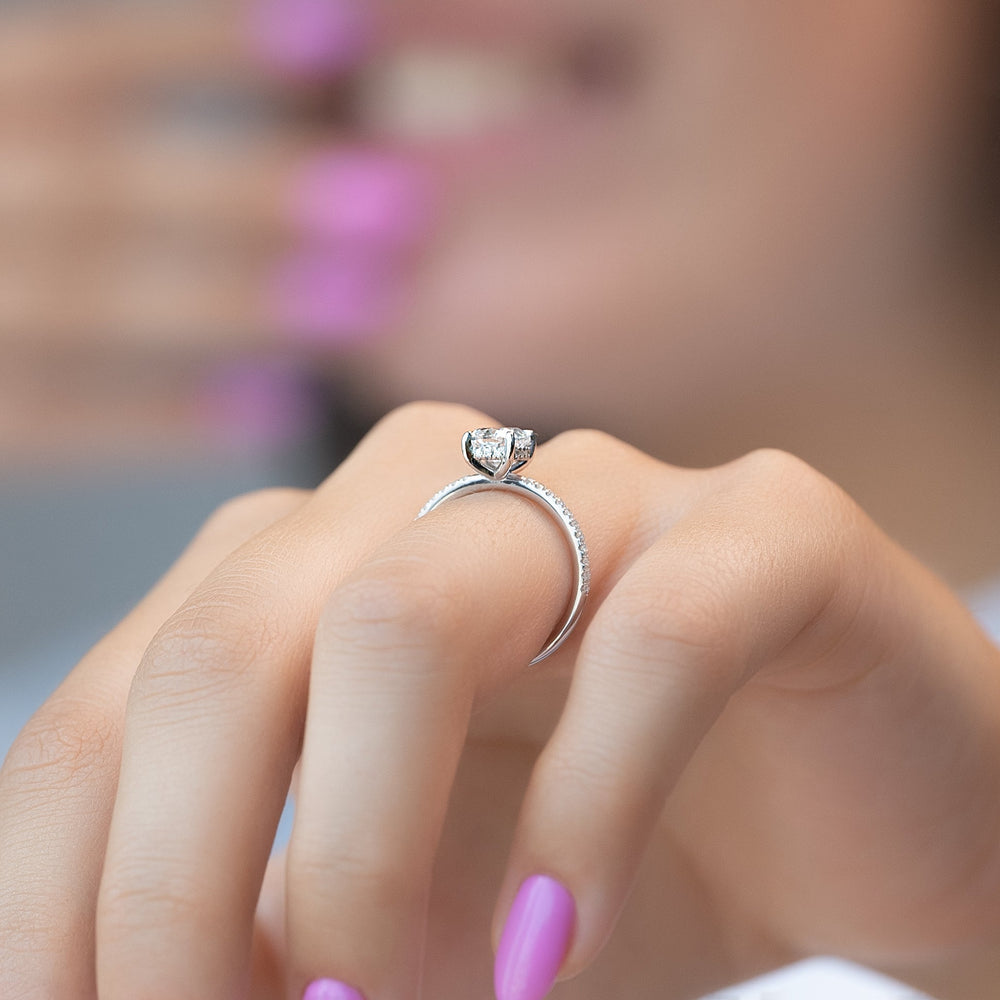 Buy cushion cut hidden halo diamond engagement ring with free shipping