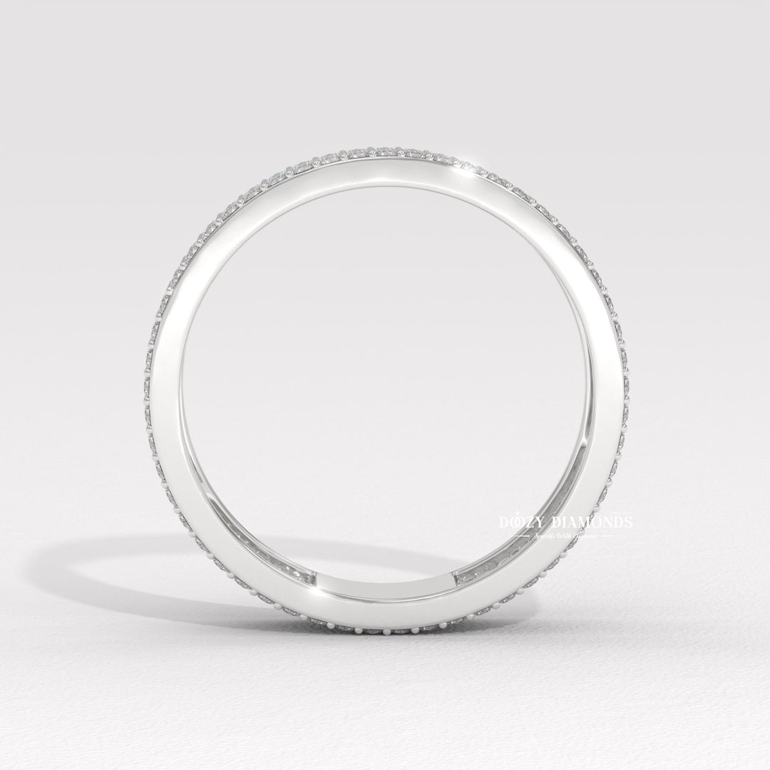 Side view of round diamond wedding band