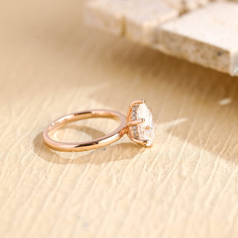 Pear hidden halo lab grown diamond ring in jewelry gift box