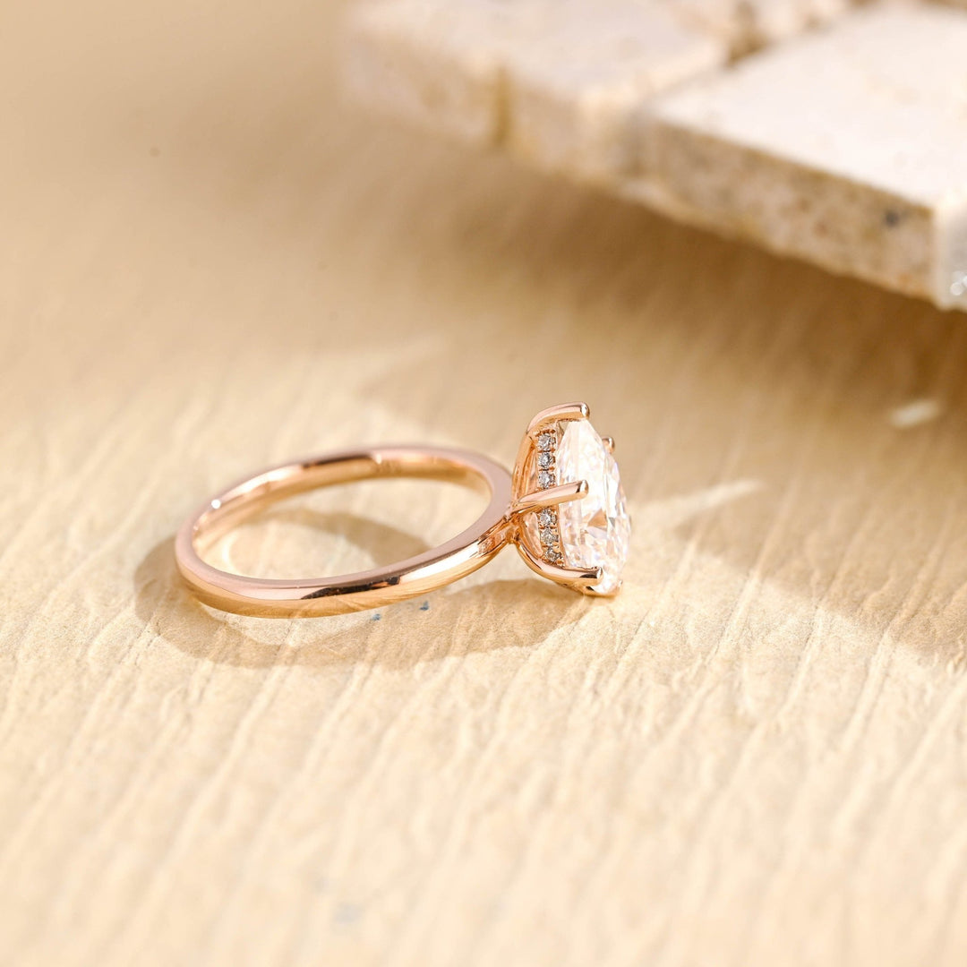 Pear hidden halo lab grown diamond ring in jewelry gift box