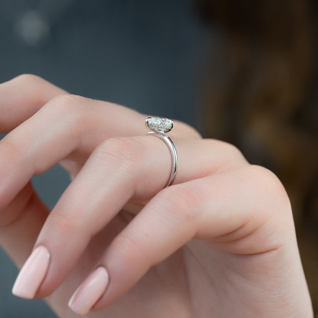 Shop pear cut hidden halo lab grown diamond engagement ring online