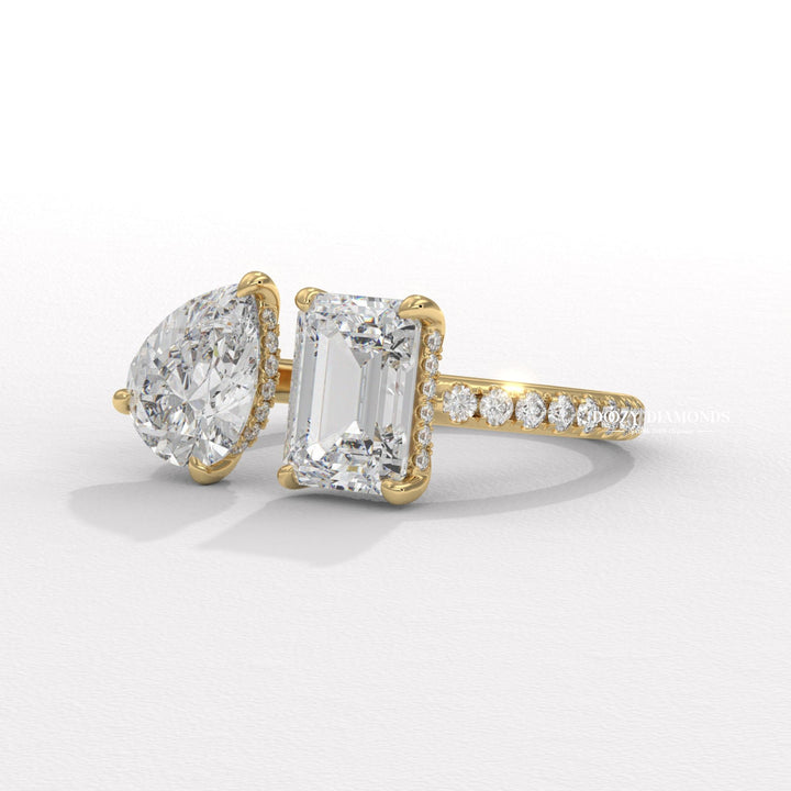 Pear solitaire lab grown diamond ring fitted on finger