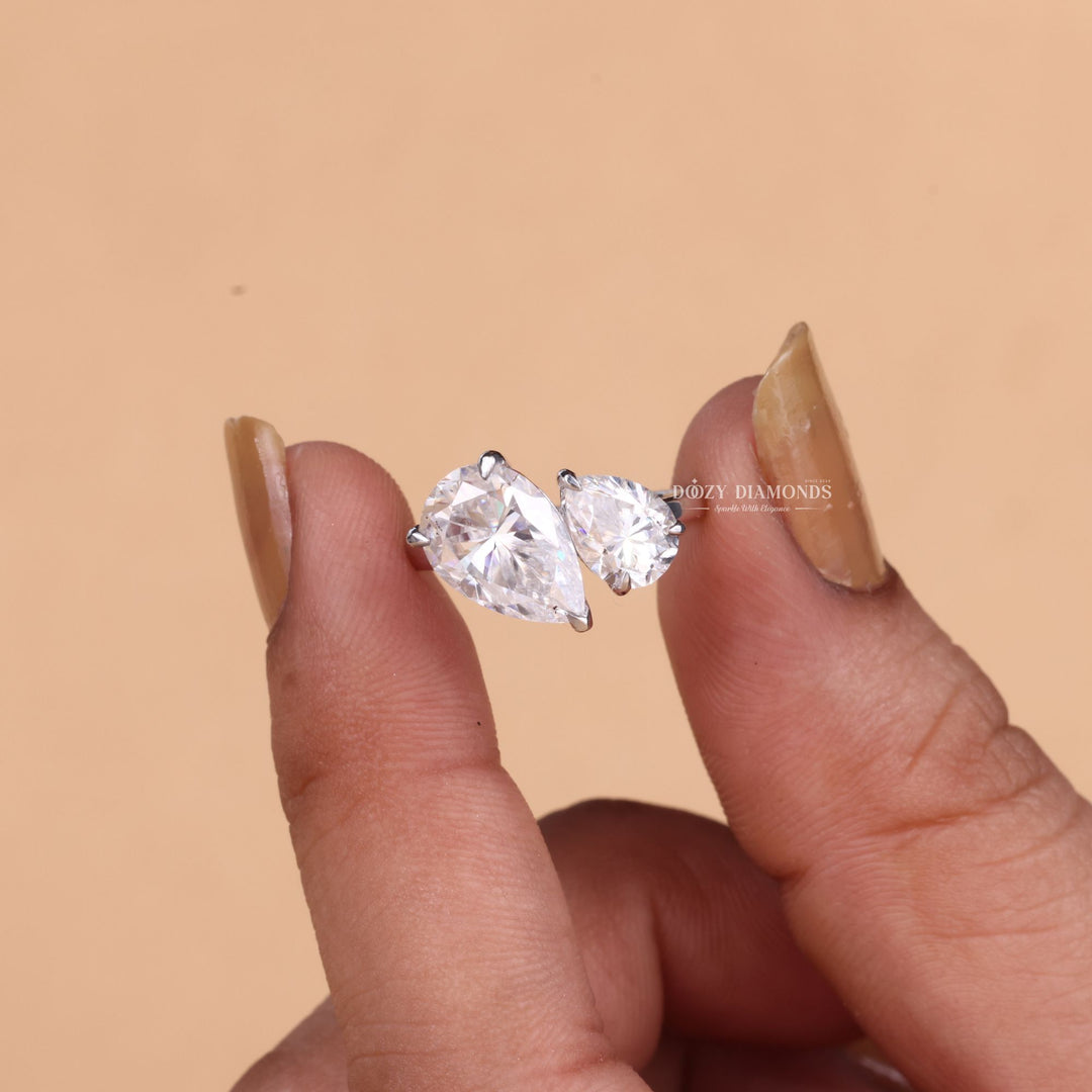 Pear solitaire lab grown diamond ring side profile in gold setting