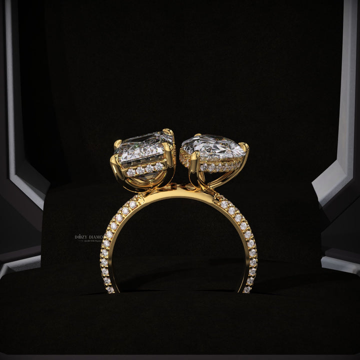 Pear hidden halo ring set with an IGI graded diamond