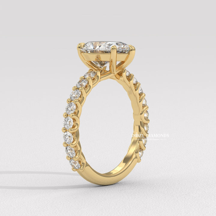 Pear solitaire engagement ring photographed in natural light