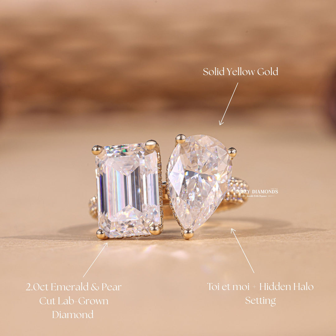 Pear cut engagement ring shown with authenticity certificate