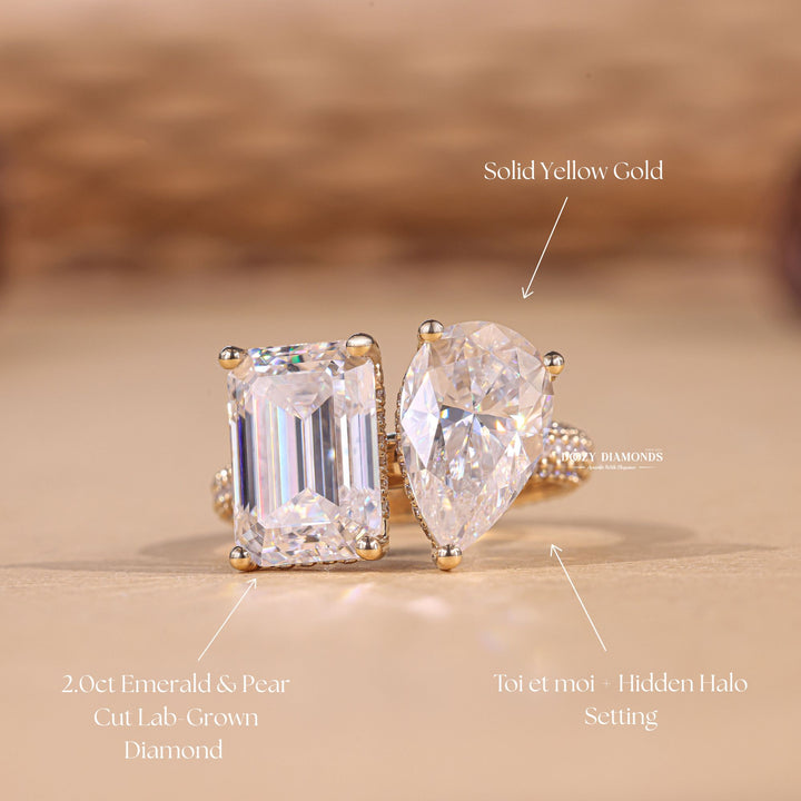 Pear cut engagement ring shown with authenticity certificate