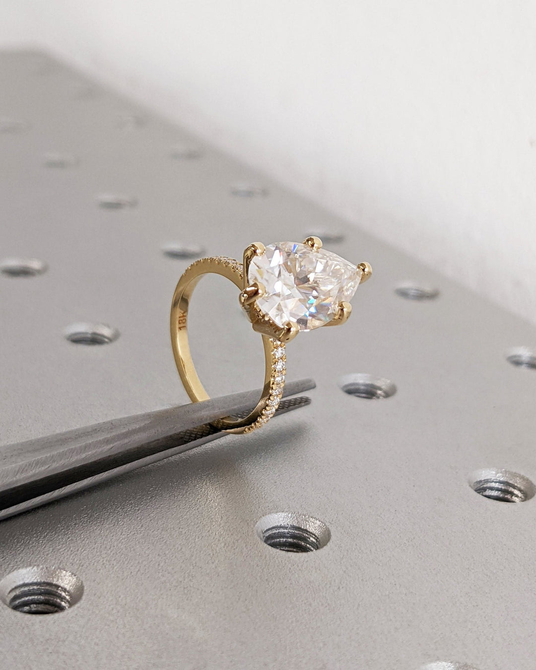 Handcrafted pear cut hidden halo lab grown diamond engagement ring